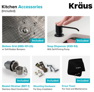 23" Undermount Stainless Steel Kitchen Sink, Pull-Down Faucet MB, Dispenser