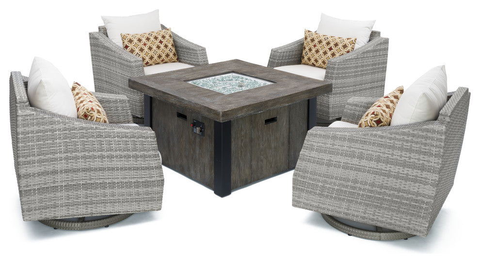 Cannes 5 Piece Sunbrella Motion Outdoor Fire Chat Set, Moroccan Cream