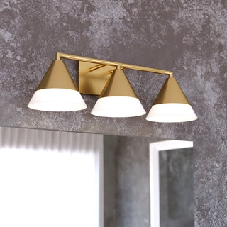 Winthrop 25.25" 3-Light Gold Modern Bathroom Vanity Fixture, White Glass Shade, Harvest Gold