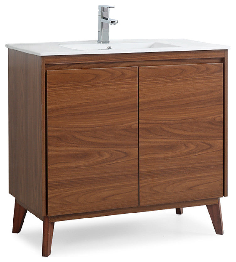 36" Modern Style Cherry Brown Zaren Single Sink Bathroom Vanity