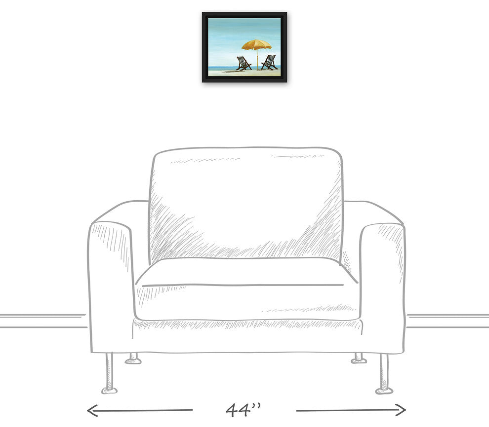 Beach Chairs Under Yellow Umbrella 8x10 Black Floating Framed Canvas