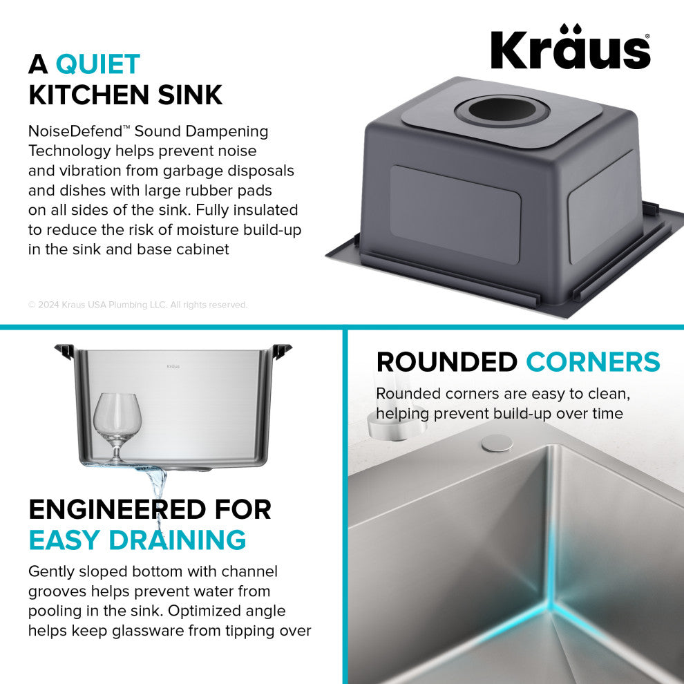 KRAUS Fairlane 15" Drop, / Top Mount 1-Bowl Stainless Steel Kitchen Sink