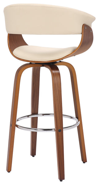 Julyssa 30" Bar Height Swivel Cream Faux Leather and Walnut Wood Bar Stool