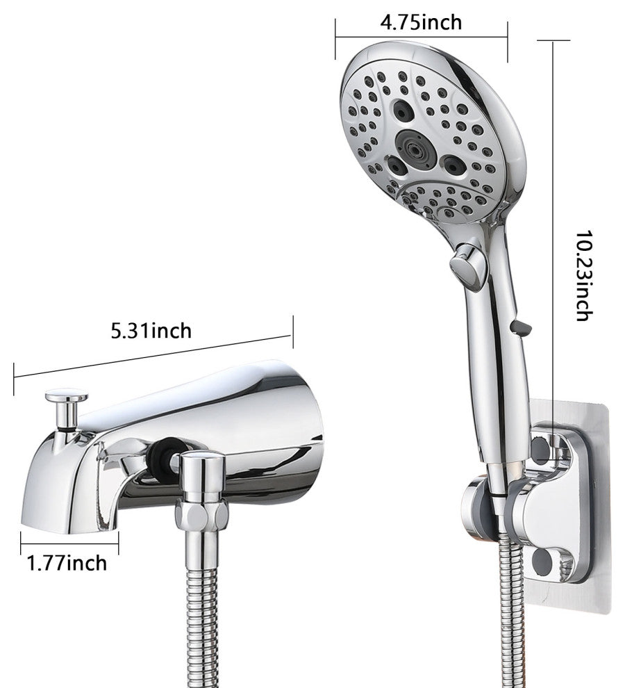 Diveter Tub Spout with 6 Spray Handheld Shower in Polished Chrome