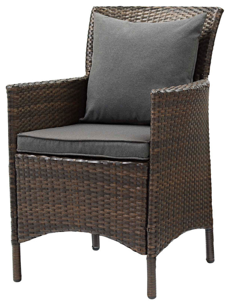 Side Dining Chair and Table Set, Rattan, Wicker, Brown Gray, Outdoor