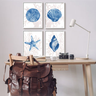 Blue Shells Starfish and Sand Dollar over Seaweed,4pc, each 16 x 20