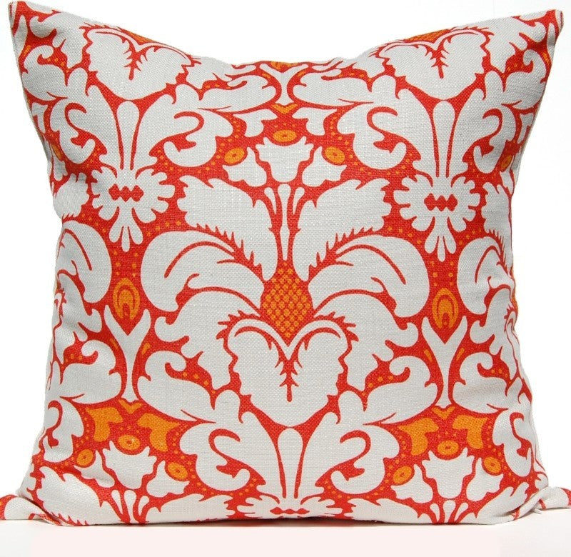 Plumes Damask Pillow, Orange