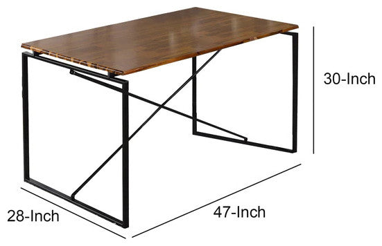 Rectangular Wooden Dining Table with X Shape Metal Base, Black and Brown