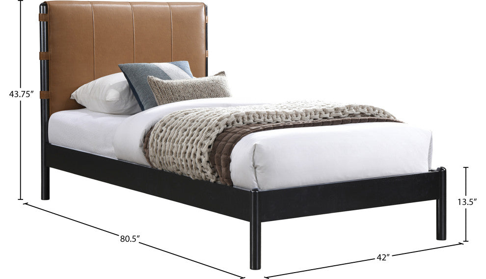 Abigail Upholstered Bed, Cognac, Twin, Vegan Leather