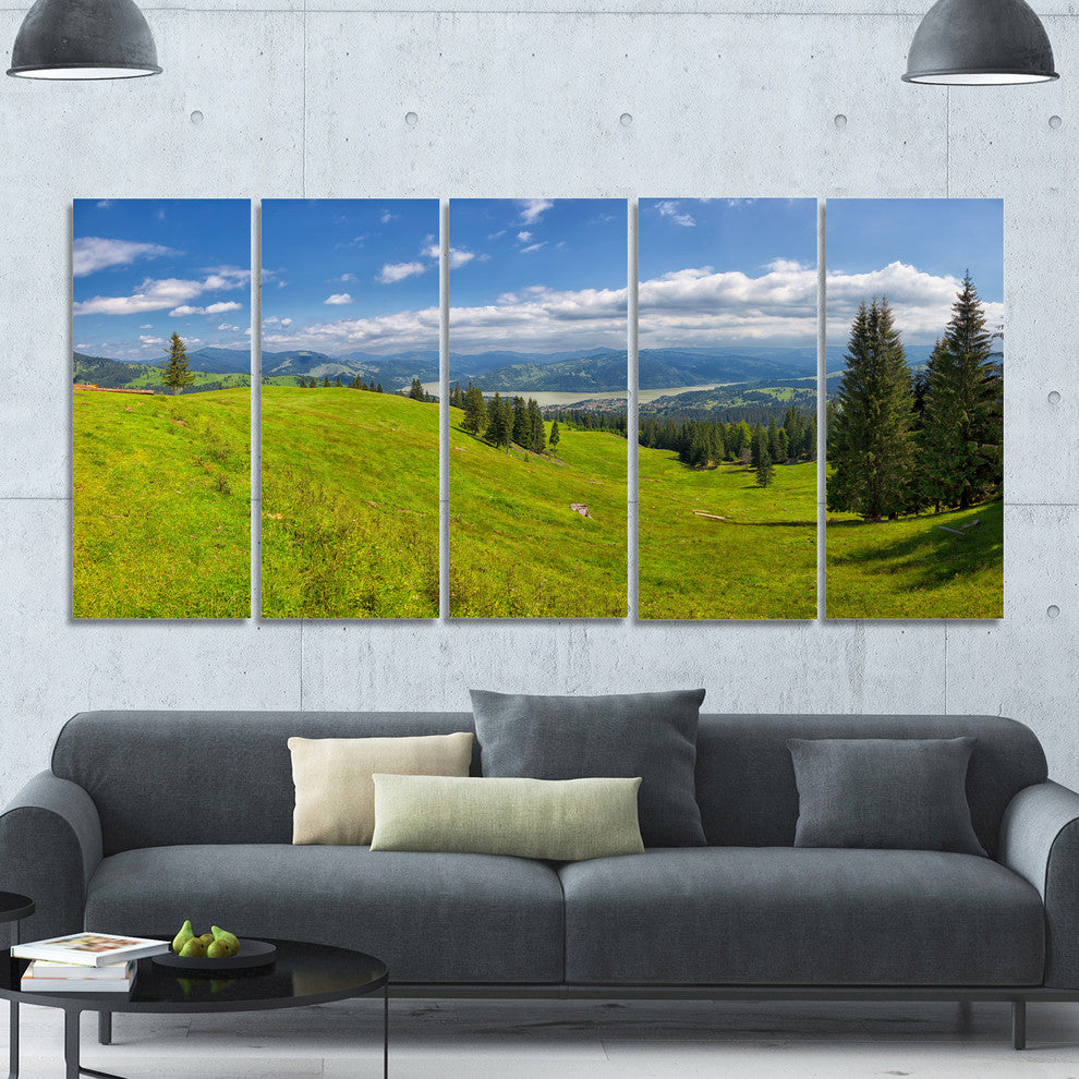 Summer in Ceahlau Mountains, Landscape Canvas Art Print, 60"x28", 5 Panels