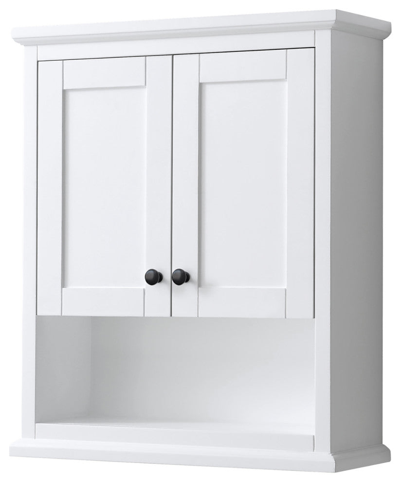 Avery Over-the-Toilet Wall-Mounted Storage Cabinet, White With Black Trim