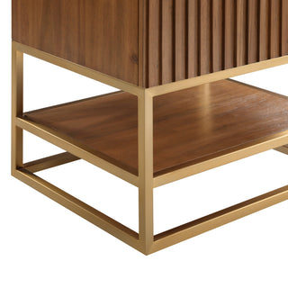 Terra Bathroom Vanity, Walnut/Satin Brass With White Quartz, 30", White Quartz Top
