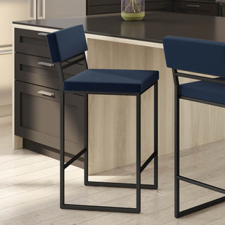 Amisco Everly Counter and Bar Stool, Blue Polyurethane / Black Metal, Bar Height