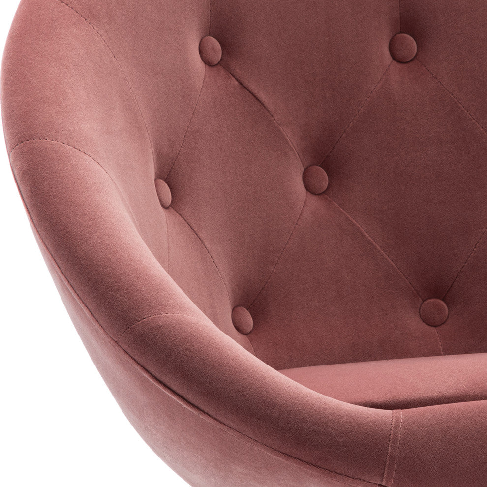 Button Tufted Swivel Velvet Papasan Chair, Pink