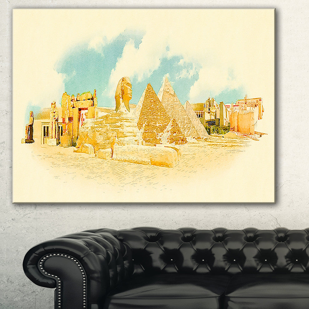 "Cairo Panoramic View" Cityscape Watercolor Canvas Print, 40"x30"