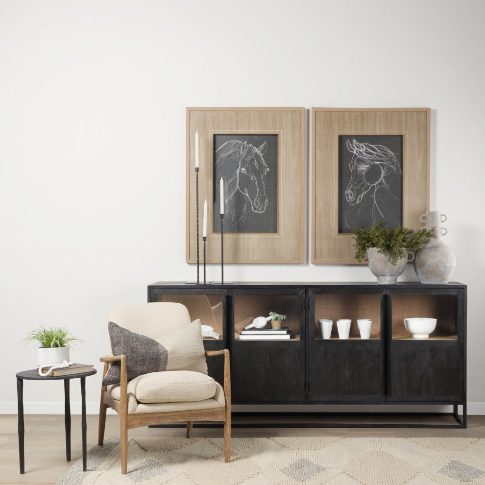 Sloan 80.0L x 17.0W x 36.0H Dark Wood WithBlack Metal Frame Sideboard