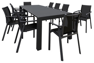 Pacific 11-Piece Dining Set, Table and Arm Chairs, Black Frame/Black Sling