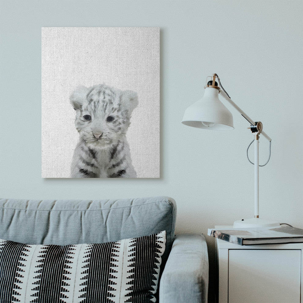 Cute Baby White Tiger Animal Kids Painting, 30"x40"