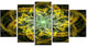 Yellow and Green Fractal Flower, Abstract Canvas Art Print, 60"x32", 5 Panels