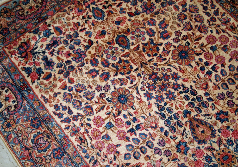 Handmade antique Persian Kerman rug 4.2' x 6.9' (128cm x 210cm) 1920s