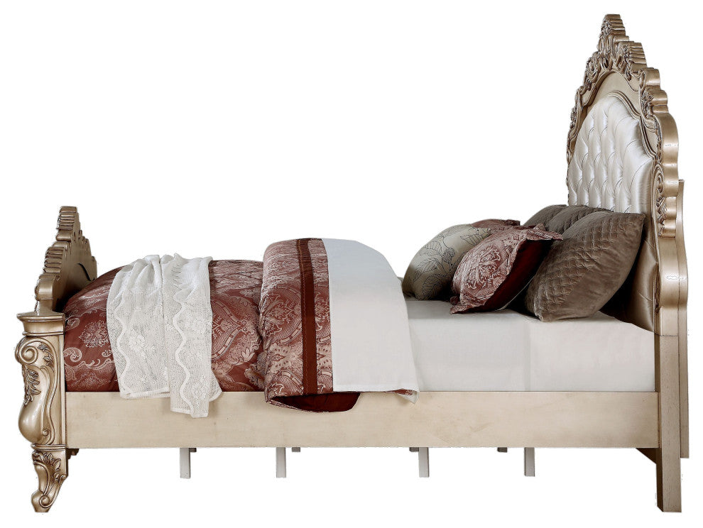 ACME Gorsedd Eastern King Bed, Fabric and Golden Ivory