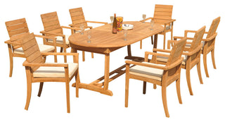 13-Piece Outdoor Teak Dining Set: 117" Masc Oval Table, 12 Lagos Armless Chairs