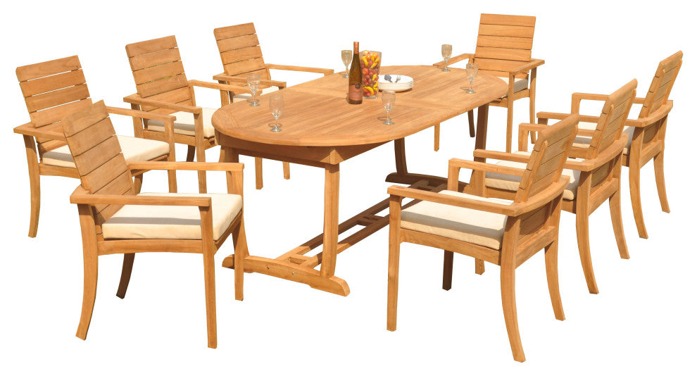 13-Piece Outdoor Teak Dining Set: 117" Masc Oval Table, 12 Lagos Armless Chairs