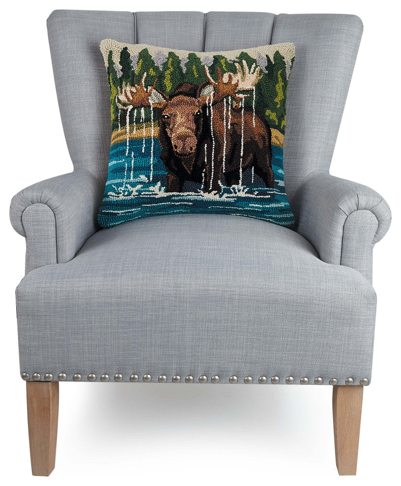 Moose In The Lake Hook Pillow