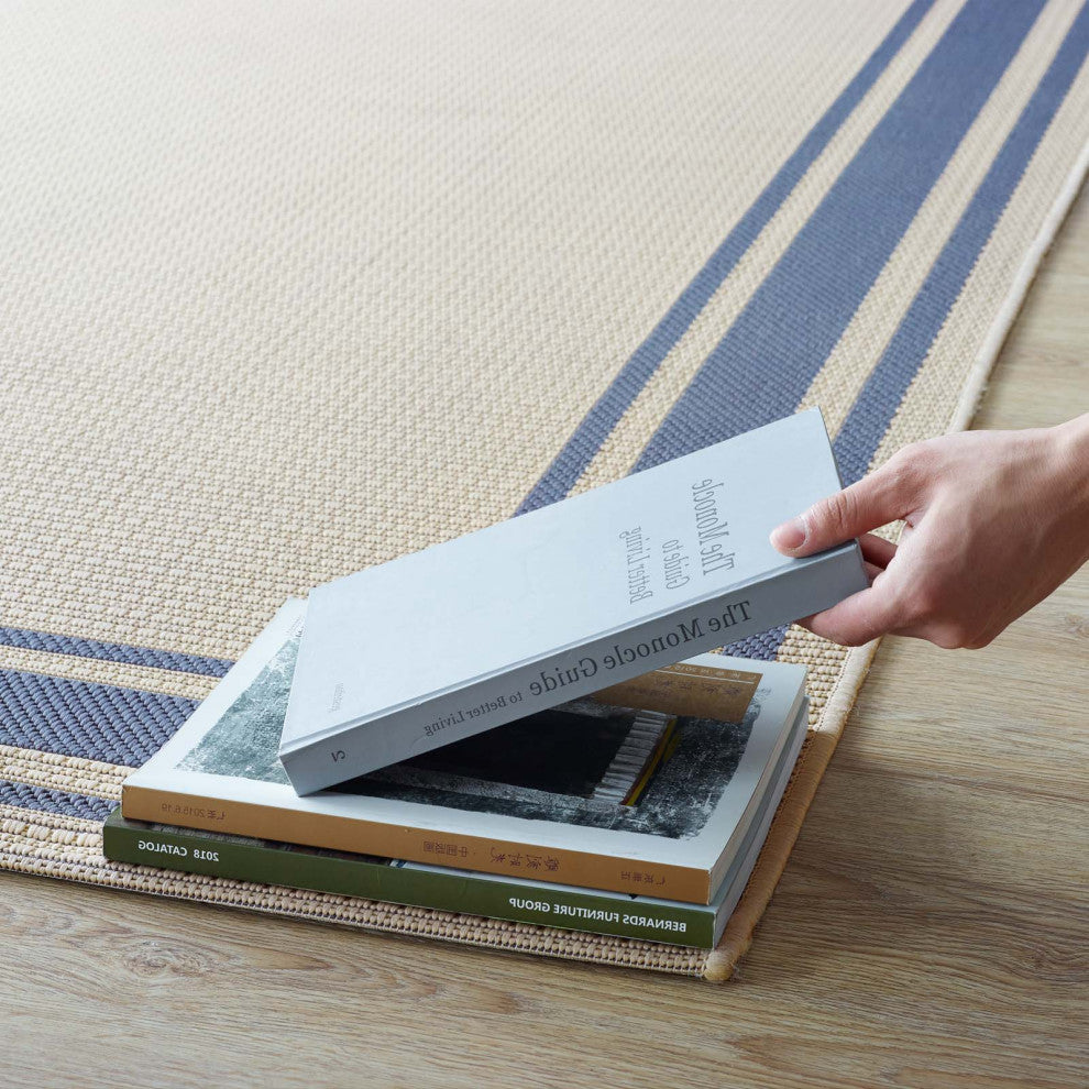 Area Rug Runner Floor Carpet, Indoor Outdoor, Rectangular, 9x12, Blue Beige