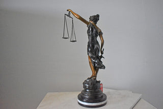 Lady Justice bronze statue mounted on a marble - Size: 14"L x 16"W x 32"H.