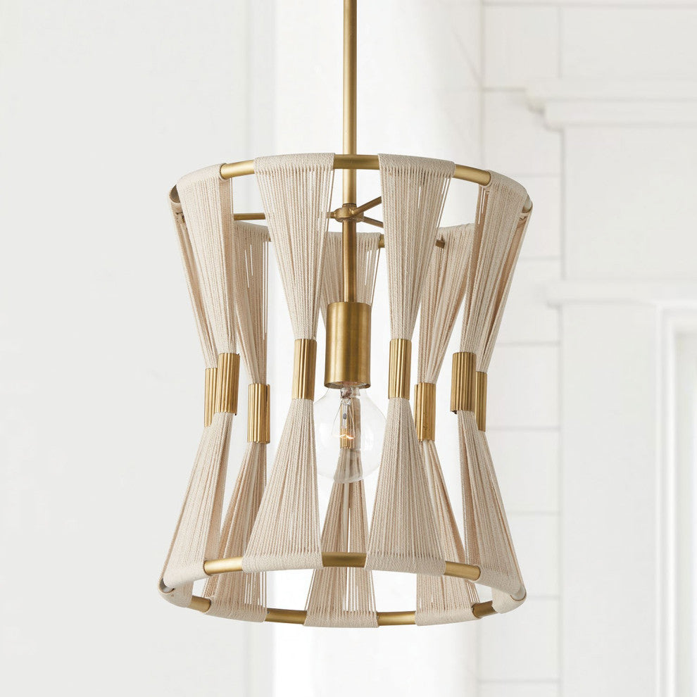 Capital Lighting Bianca 1-Light Pendant, Bleached Natural Rope/Patina Brass