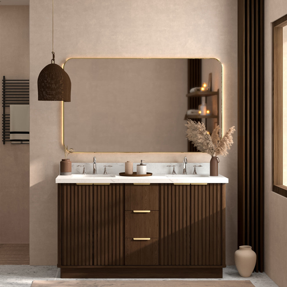 Kathryn Bathroom Vanity, Dark Oak, 60", Double Sink, Freestanding