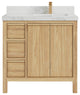 Elizabeth 36 Right Offset Bath Vanity in Light Natural Teak 2" Calacatta Nuvo