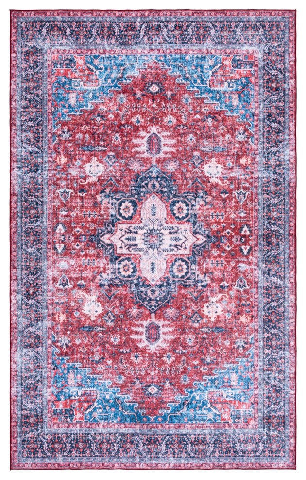 Safavieh Arizona Machine-Washable Collection ARZ316 Rug, Red/Navy, 6'x9'