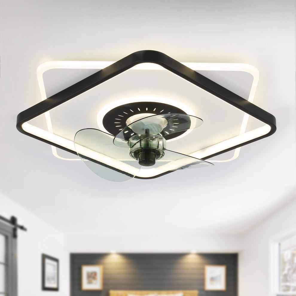 Bella Depot Modern Design Flush Mount Ceiling Fan with Remote and LED Light