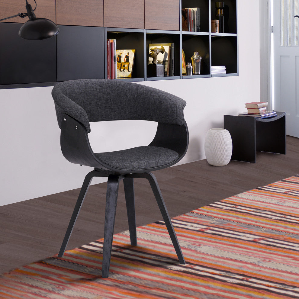 Lundgren Dining Chair, Black Brush Wood Finish and Charcoal Fabric