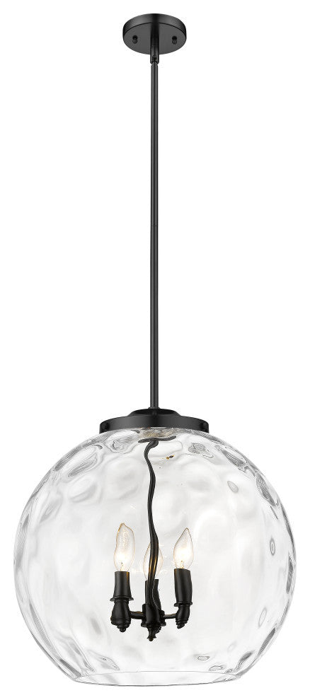 Athens Water Glass Pendant, Matte Black, Clear Water Glass, Clear Water Glass