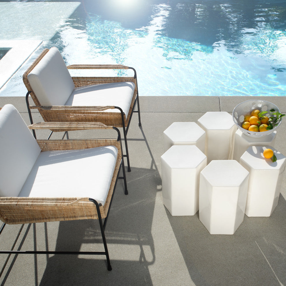 Porto Ceramic Indoor/Outdoor Side Table, White, Large