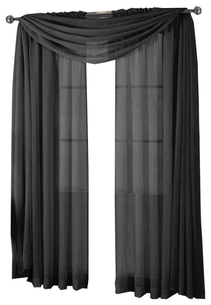 Abri Single Rod Pocket Sheer Curtain Panel, Black, 50"x84"