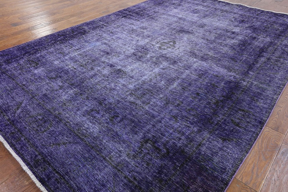 Overdyed Purple Hand Knotted Oriental Area Rug 8'x11', W2581