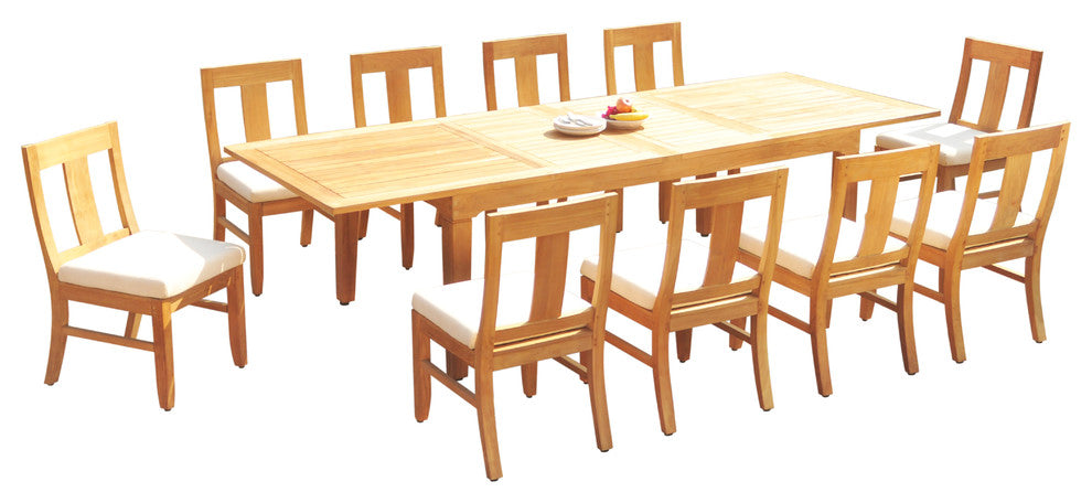 11-Piece Outdoor Teak Dining Set: 122" Rectangle Table, 10 Osbo Armless Chairs