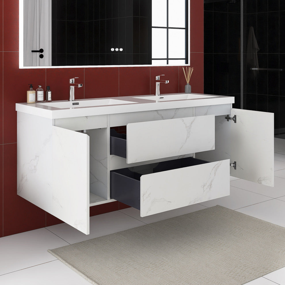 60 inch Wall-Mounted Bathroom Vanity Set with Resin Integrated Sink