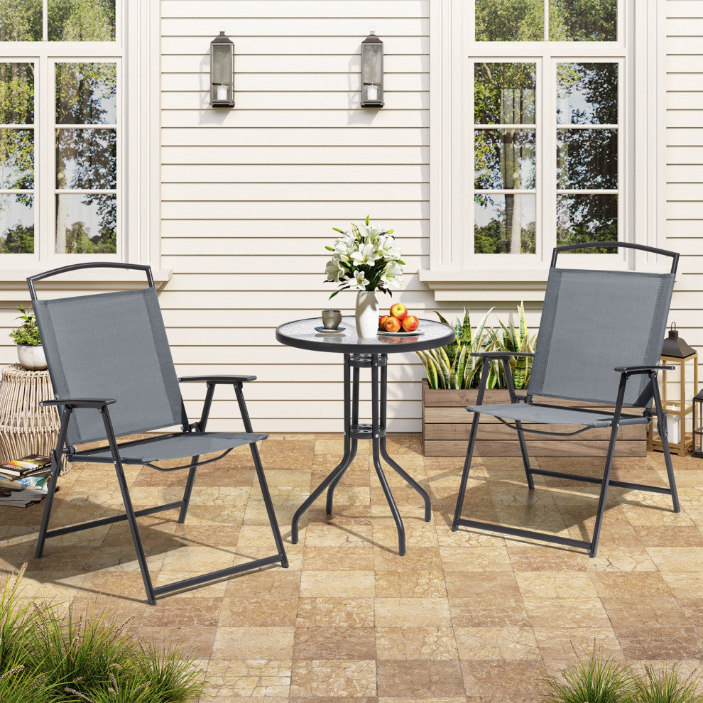 3-Piece Patio Bistro Set, Outdoor Folding Chairs and Table Set, Gray