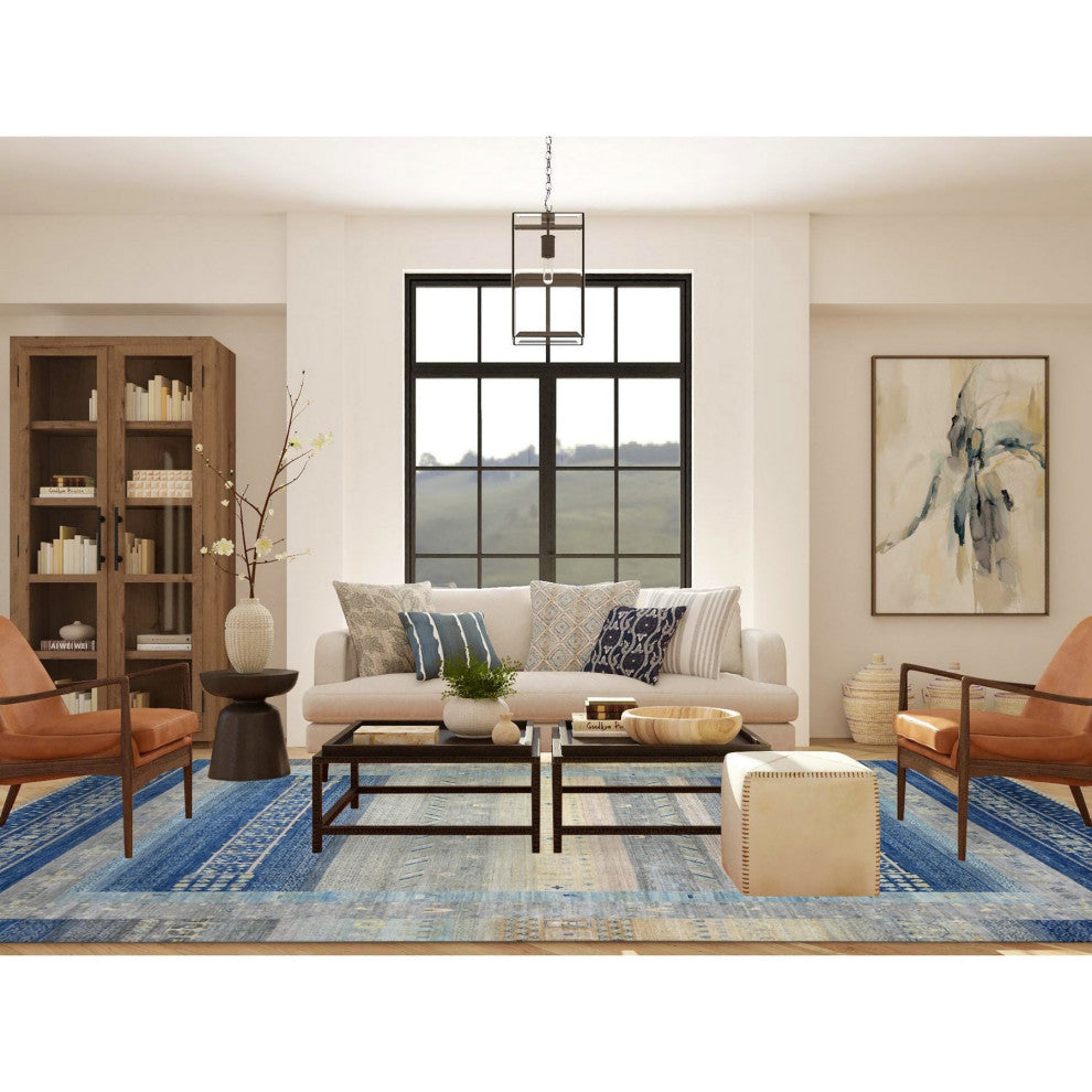 Denim Blue Afghan Kashkuli Gabbeh Design Pure Wool Hand Knotted Rug, 10'2"x13'7"