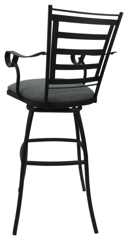 Outdoor Indoor Swivel Bar Stool Counter, Charcoal Twill on Black, 26"