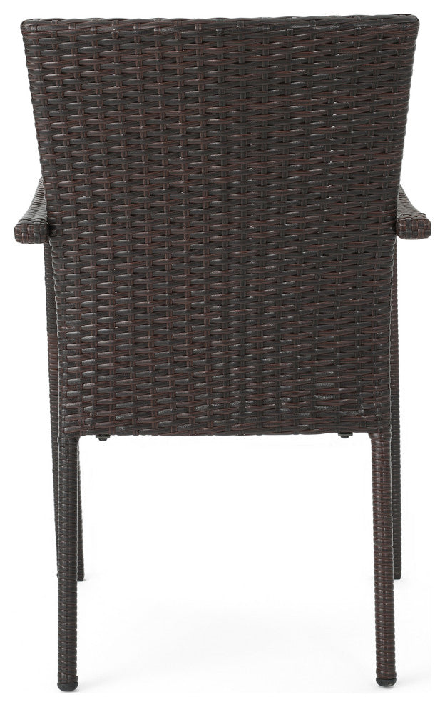 GDF Studio 5-Piece Joann Outdoor Wood and Wicker Dining Set, Teak and Brown