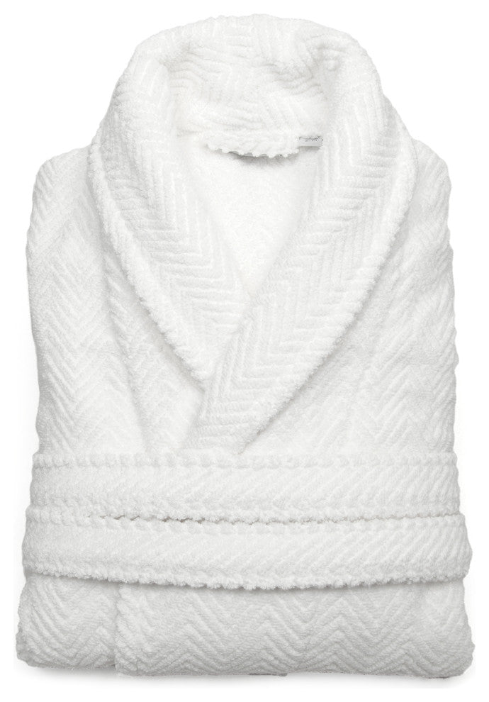 Herringbone Weave Bathrobe, White, Large/X-Large