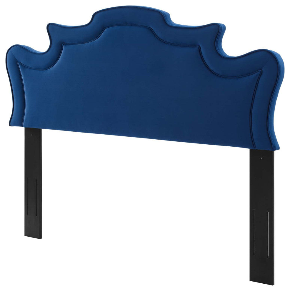 Headboard, Twin Size, Blue Navy, Velvet, French, Mid Century Guest Suite