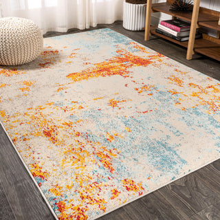 Sunset Modern Abstract Area Rug, Orange/Multi, 5 X 8