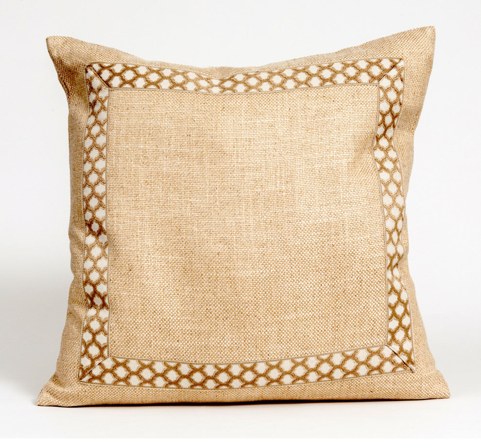 Beige luxurious pillow cover with decorative trim, Throw pillow cover, 20x20
